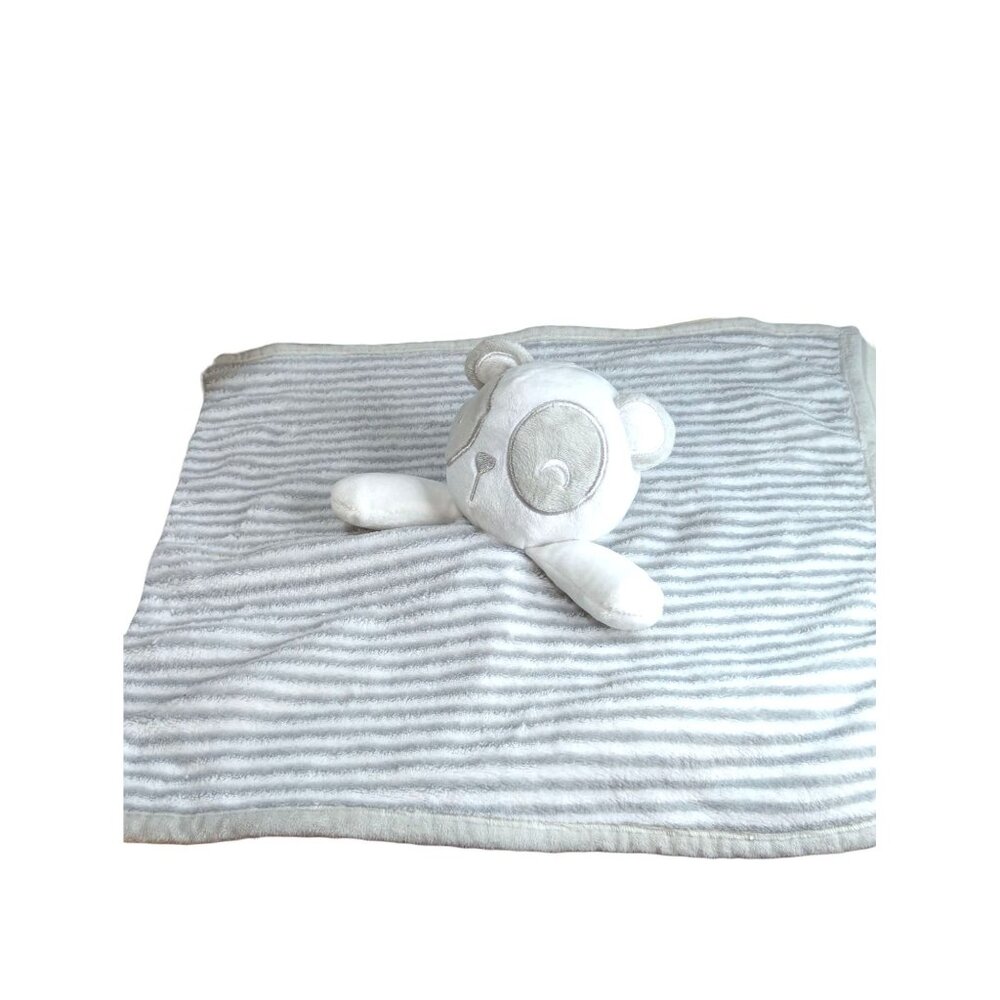 Forever Baby Plush Bear Lovey Blanket 15"x15" Gray & White Striped Panda